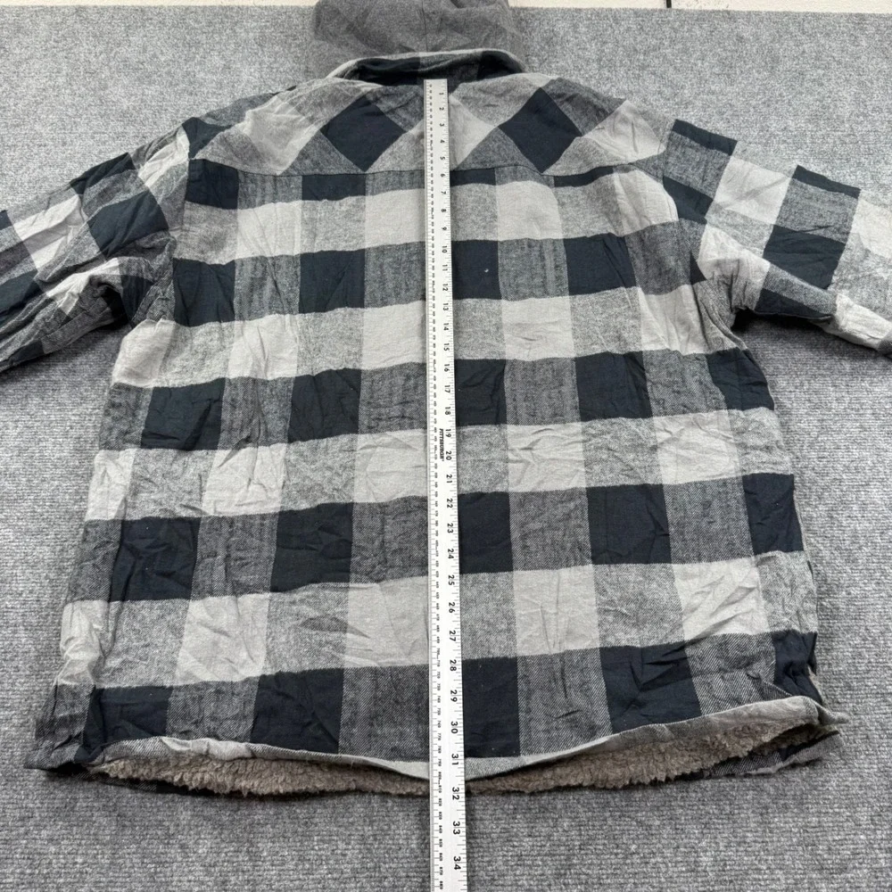 Sacred Cult Hooded Flannel Jacket XL Black Gray Sherpa Lined Buffalo Plaid Men's